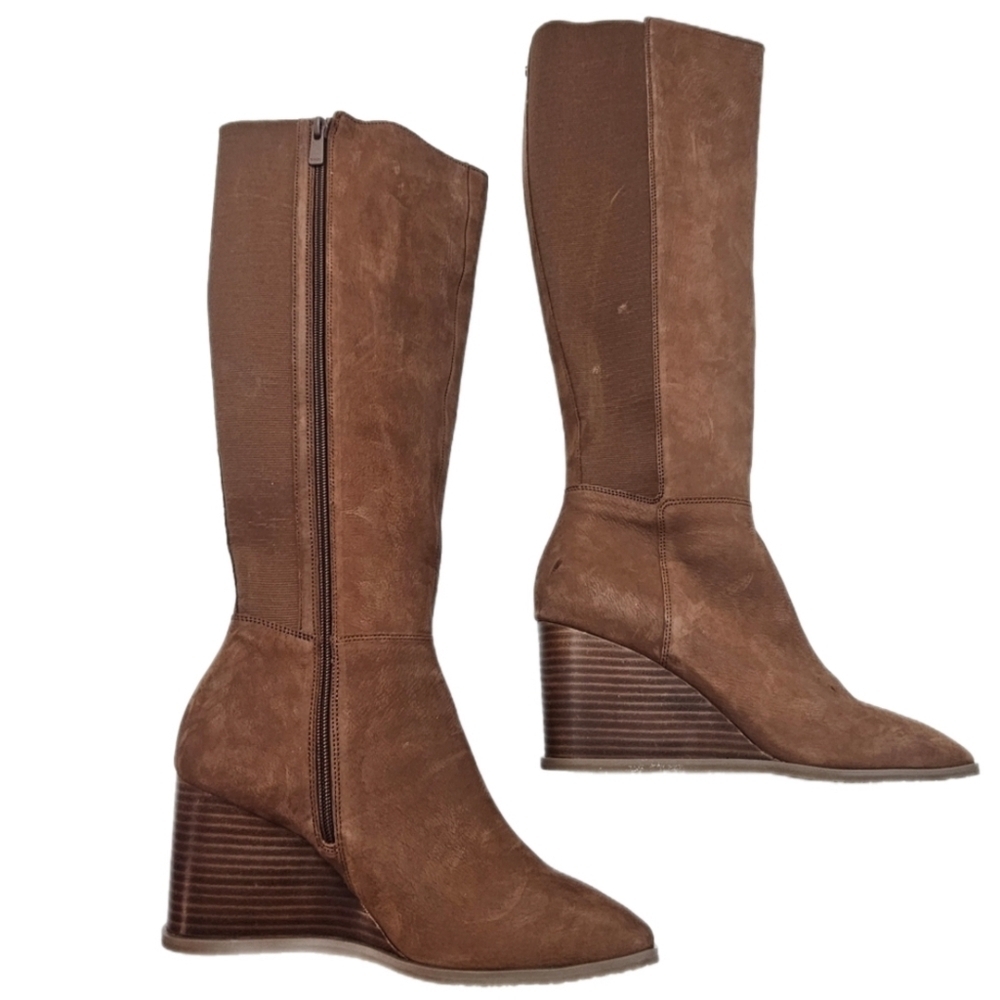 NYDJ Jessica Knee-High Wedge Boots Cognac Women’s NWOB Size 9.5